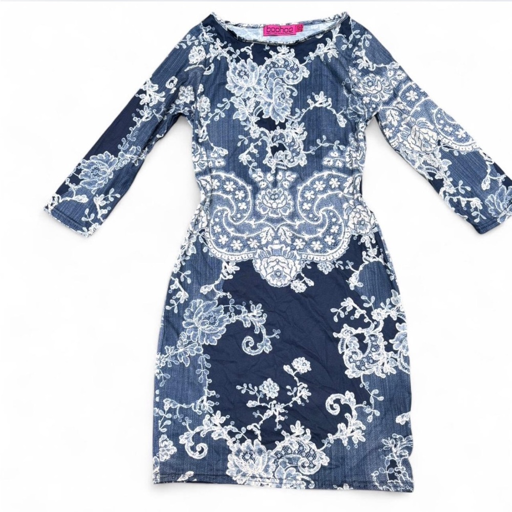 Boohoo Navy and White Floral Dress